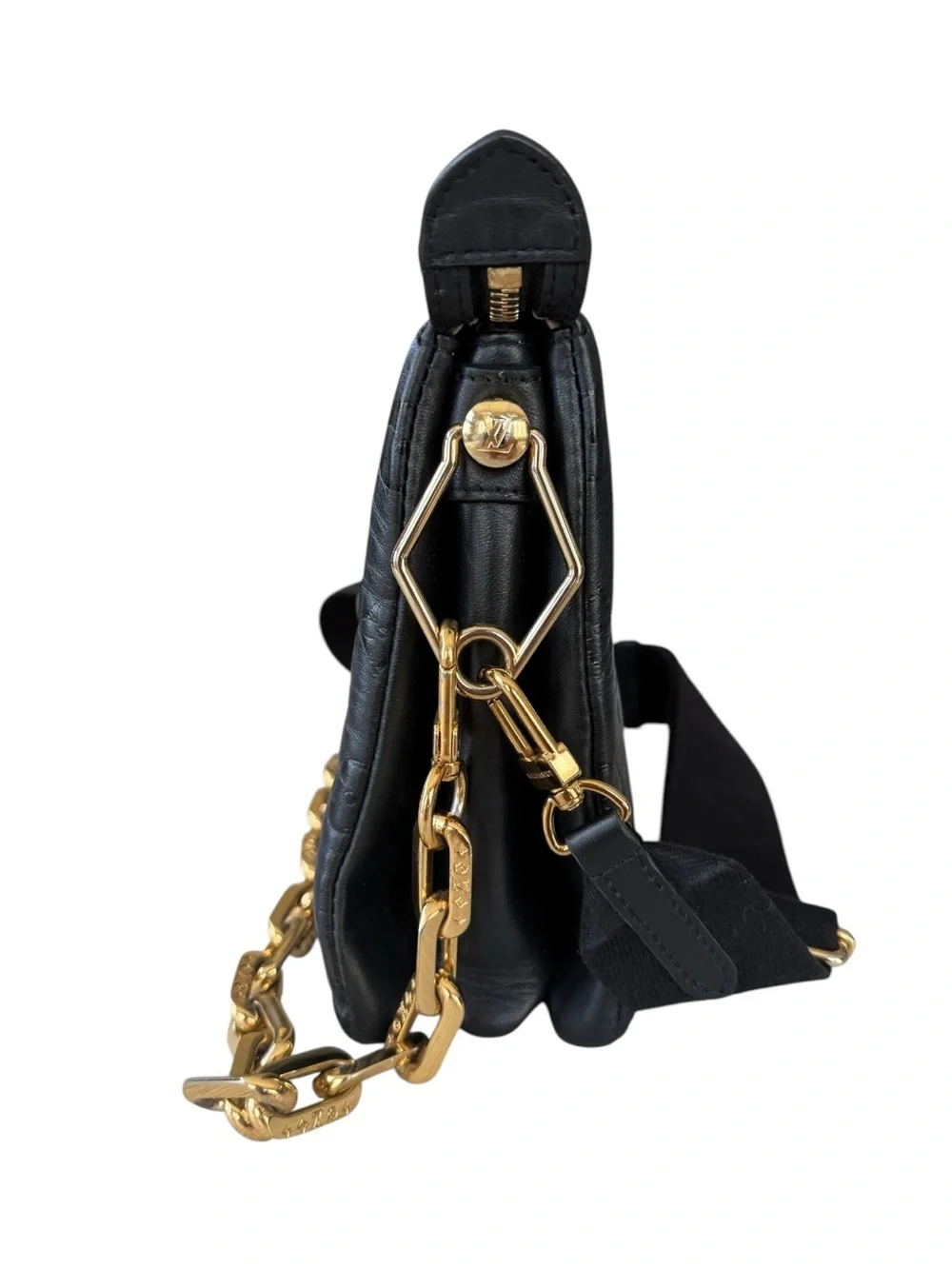 Louis Vuitton Coussin PM Black Embossed Monogram Crossbody with Gold Chain